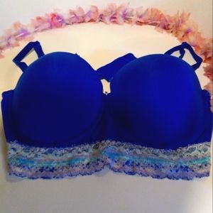 FRUIT IF THE LOOM RICH BLUE POLY SPANDEX & LACE BRA size 40C
